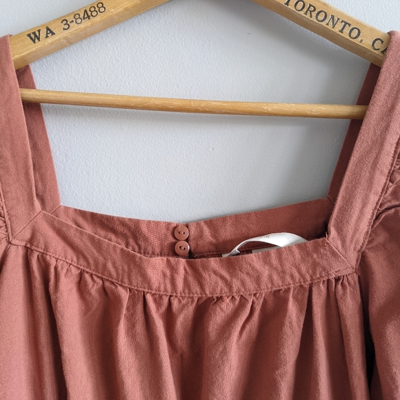 H&M Rust Brown Cotton Weave Puff Sleeve Playsuit - Picture 3 of 11